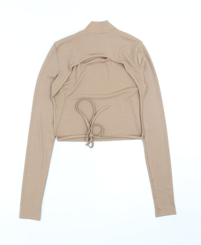 SheIn Womens Brown Polyester Basic T-Shirt Size S High Neck - Ribbed