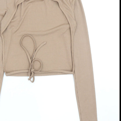 SheIn Womens Brown Polyester Basic T-Shirt Size S High Neck - Ribbed