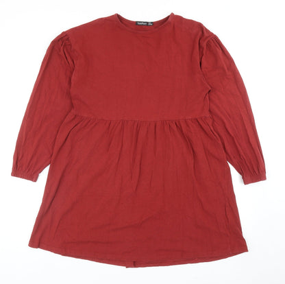 Boohoo Womens Red Cotton Fit & Flare Size 12 Round Neck Pullover