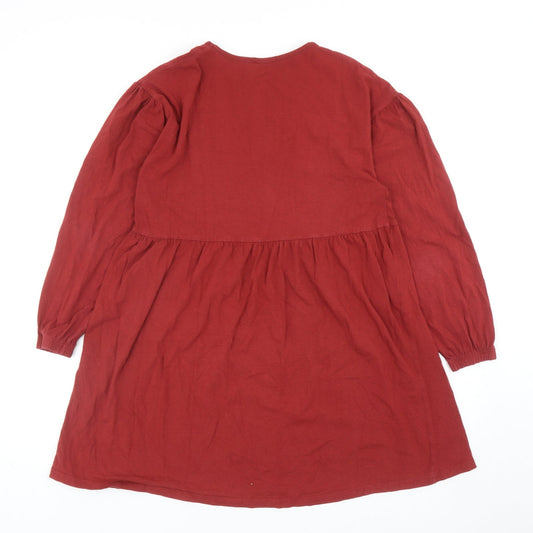 Boohoo Womens Red Cotton Fit & Flare Size 12 Round Neck Pullover