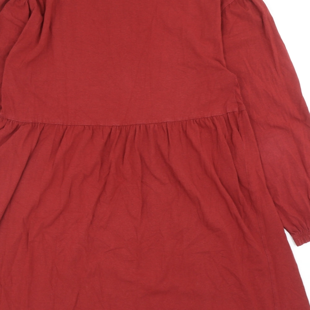 Boohoo Womens Red Cotton Fit & Flare Size 12 Round Neck Pullover