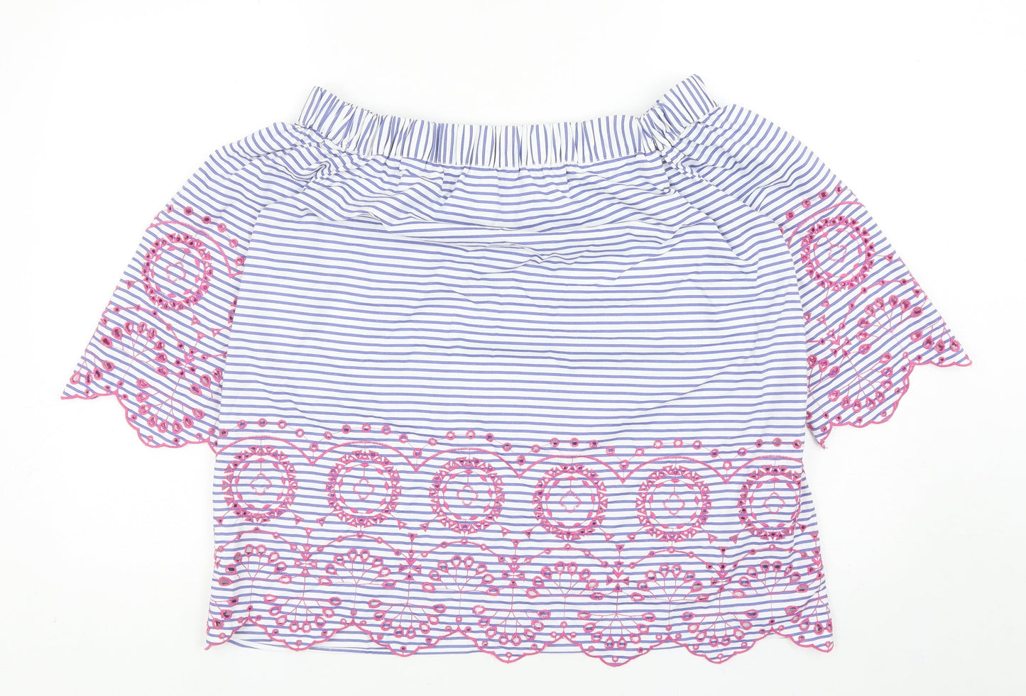 Tu Womens Blue Striped Cotton Basic Blouse Size 12 Off the Shoulder