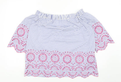 Tu Womens Blue Striped Cotton Basic Blouse Size 12 Off the Shoulder