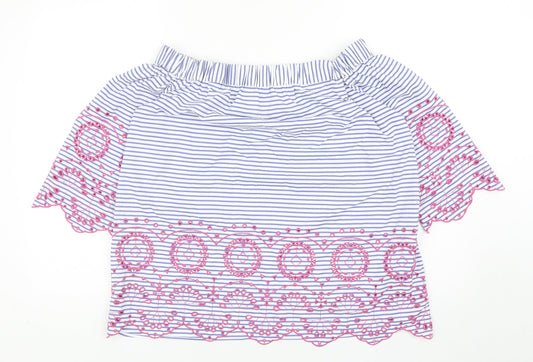 Tu Womens Blue Striped Cotton Basic Blouse Size 12 Off the Shoulder