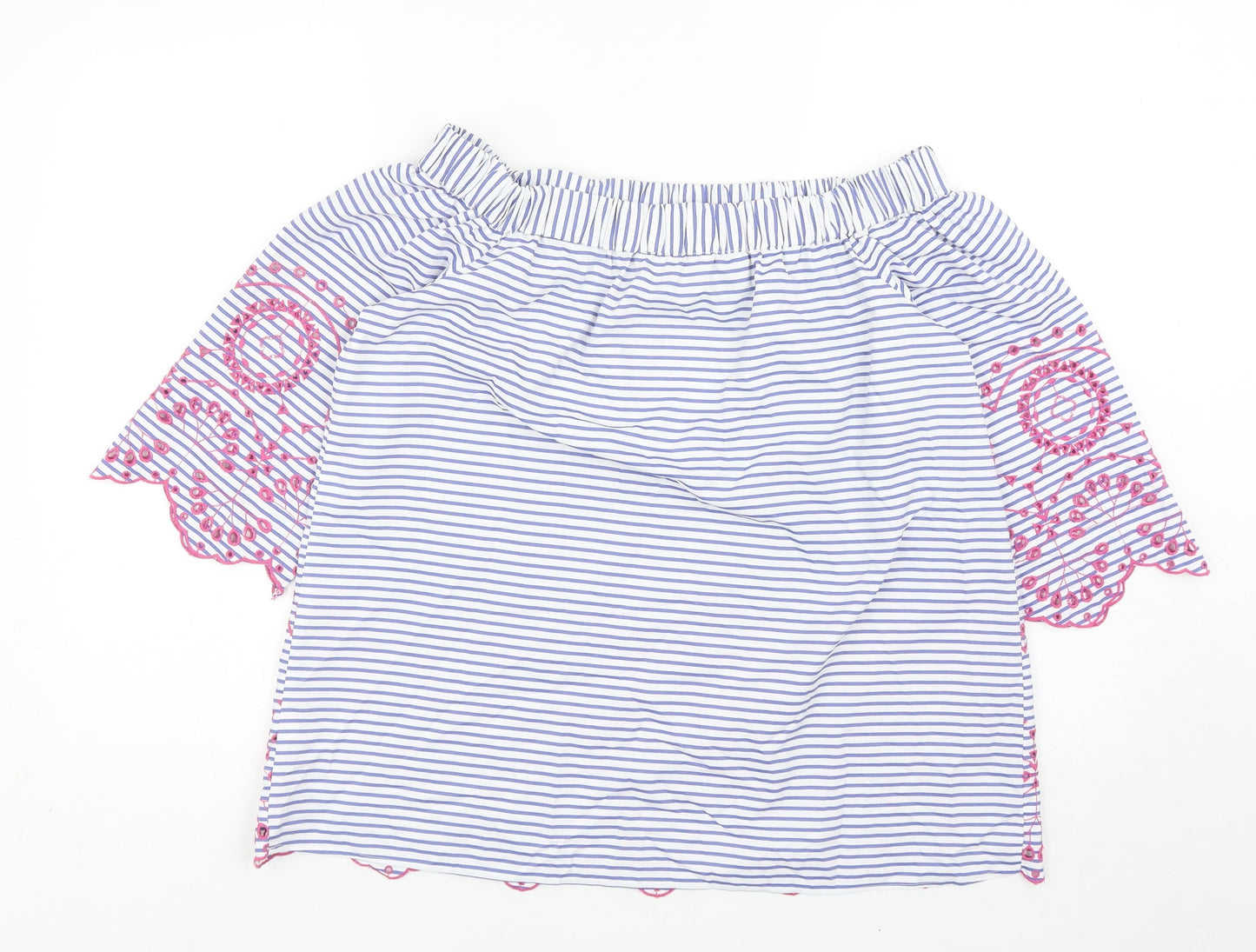 Tu Womens Blue Striped Cotton Basic Blouse Size 12 Off the Shoulder