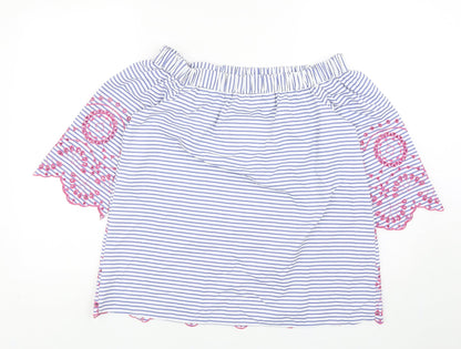 Tu Womens Blue Striped Cotton Basic Blouse Size 12 Off the Shoulder