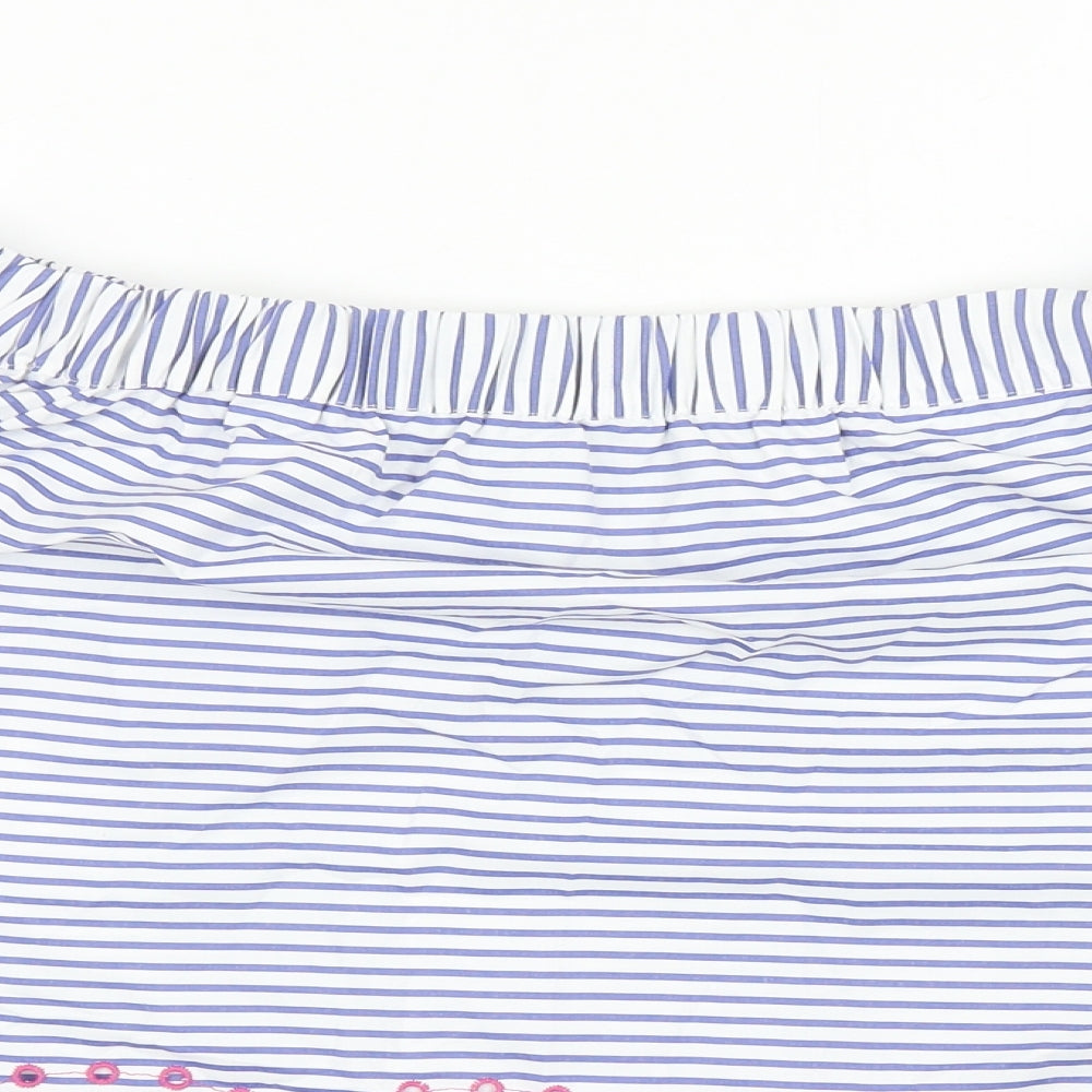Tu Womens Blue Striped Cotton Basic Blouse Size 12 Off the Shoulder