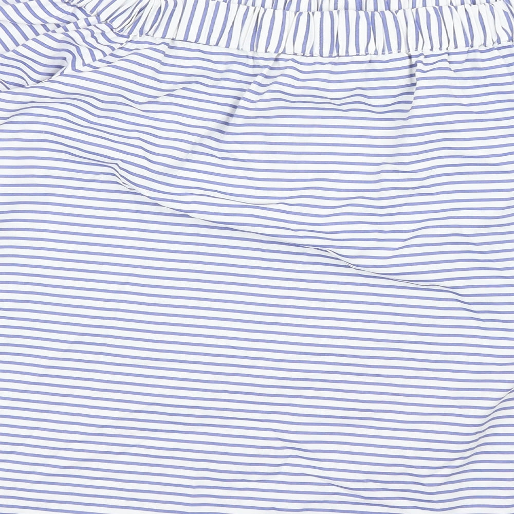 Tu Womens Blue Striped Cotton Basic Blouse Size 12 Off the Shoulder