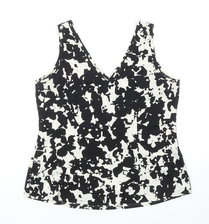 Anthology Womens Black Geometric Polyester Basic Tank Size 12 V-Neck