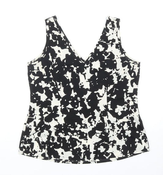 Anthology Womens Black Geometric Polyester Basic Tank Size 12 V-Neck