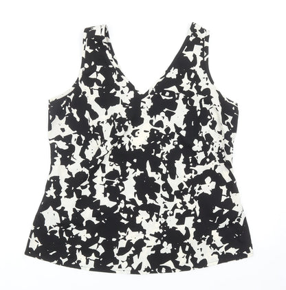 Anthology Womens Black Geometric Polyester Basic Tank Size 12 V-Neck