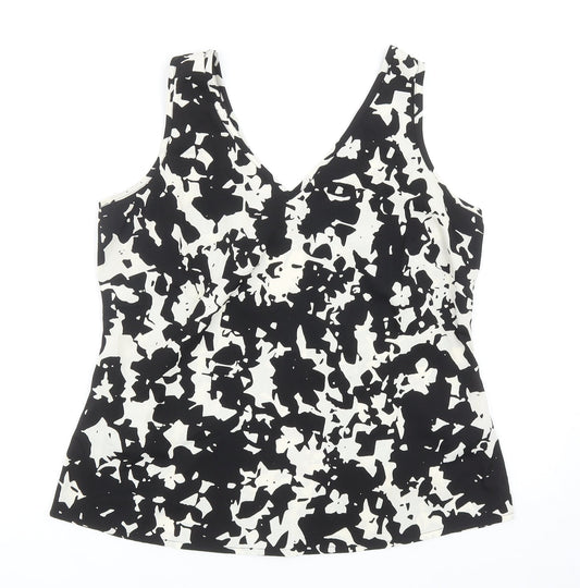 Anthology Womens Black Geometric Polyester Basic Tank Size 12 V-Neck