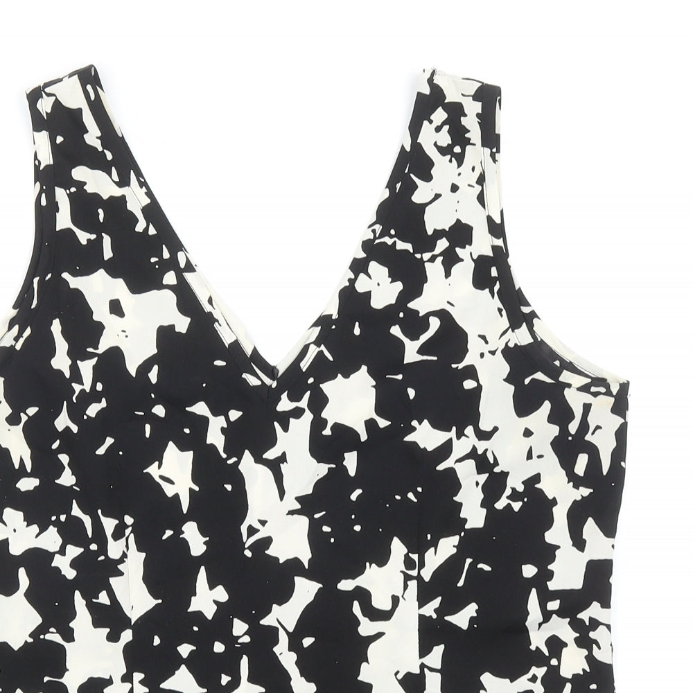 Anthology Womens Black Geometric Polyester Basic Tank Size 12 V-Neck