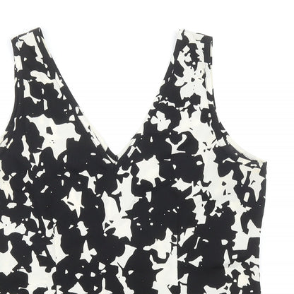 Anthology Womens Black Geometric Polyester Basic Tank Size 12 V-Neck