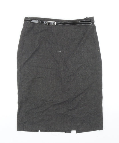 Marks and Spencer Womens Grey Geometric Polyester Straight & Pencil Skirt Size 10 Zip