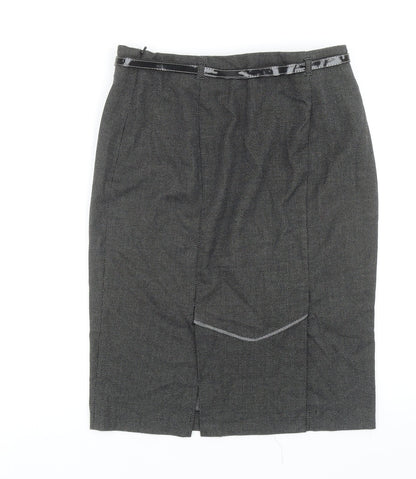Marks and Spencer Womens Grey Geometric Polyester Straight & Pencil Skirt Size 10 Zip