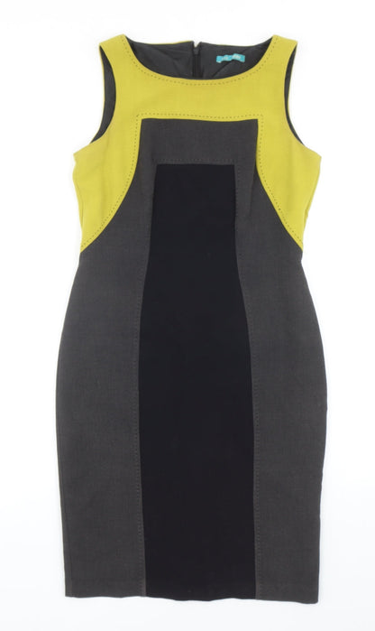 Marks and Spencer Womens Grey Polyester Bodycon Size 10 Round Neck Zip - Colourblock