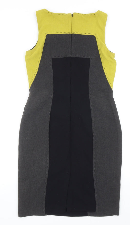 Marks and Spencer Womens Grey Polyester Bodycon Size 10 Round Neck Zip - Colourblock