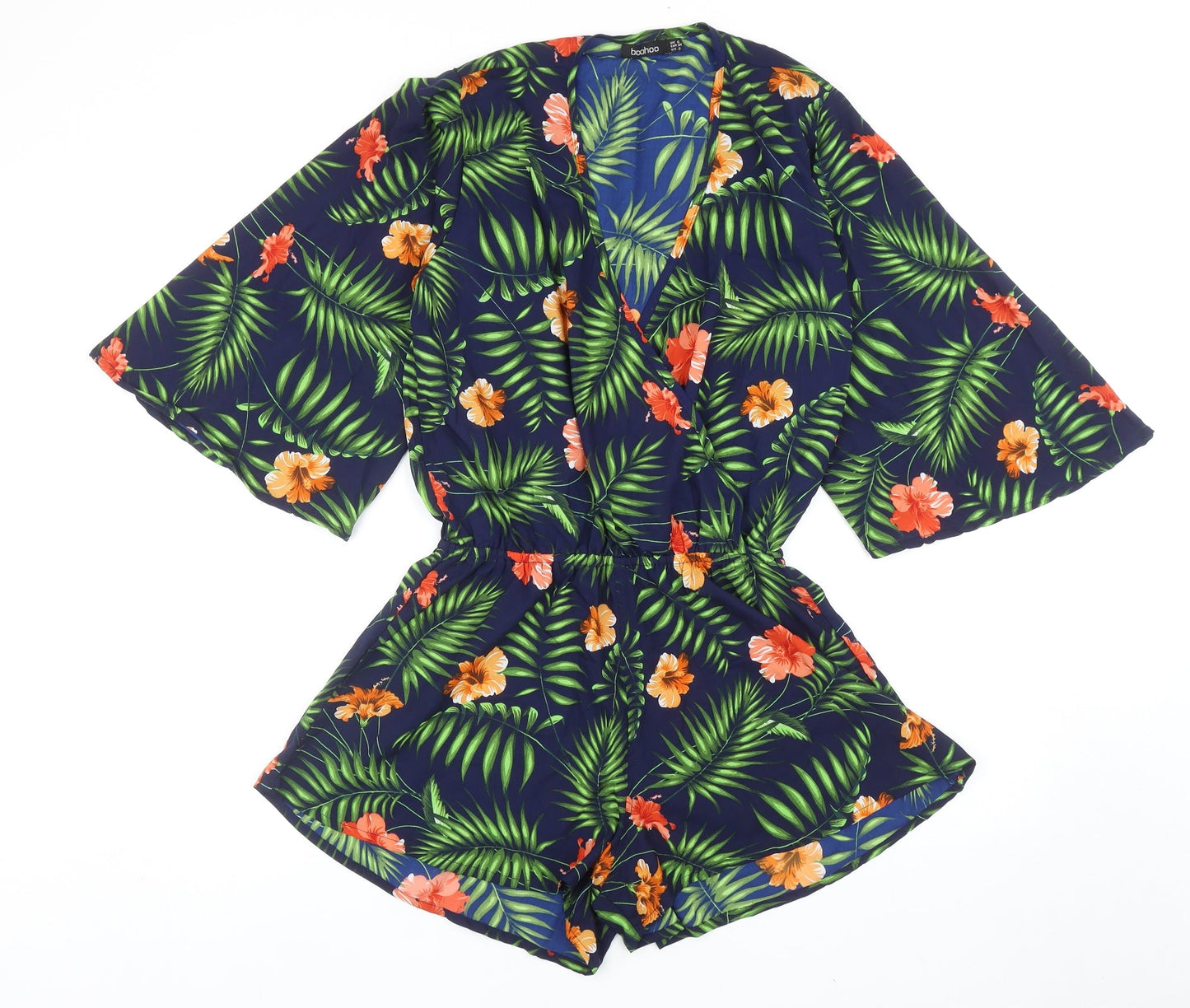 Boohoo Womens Blue Geometric Polyester Playsuit One-Piece Size 6 Pullover