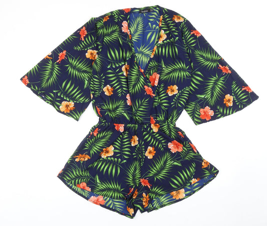 Boohoo Womens Blue Geometric Polyester Playsuit One-Piece Size 6 Pullover