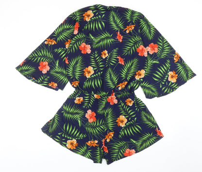 Boohoo Womens Blue Geometric Polyester Playsuit One-Piece Size 6 Pullover