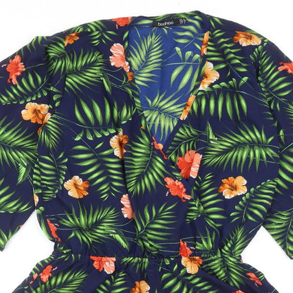 Boohoo Womens Blue Geometric Polyester Playsuit One-Piece Size 6 Pullover
