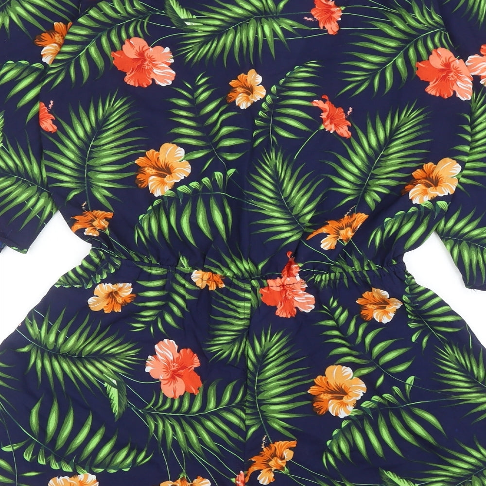 Boohoo Womens Blue Geometric Polyester Playsuit One-Piece Size 6 Pullover