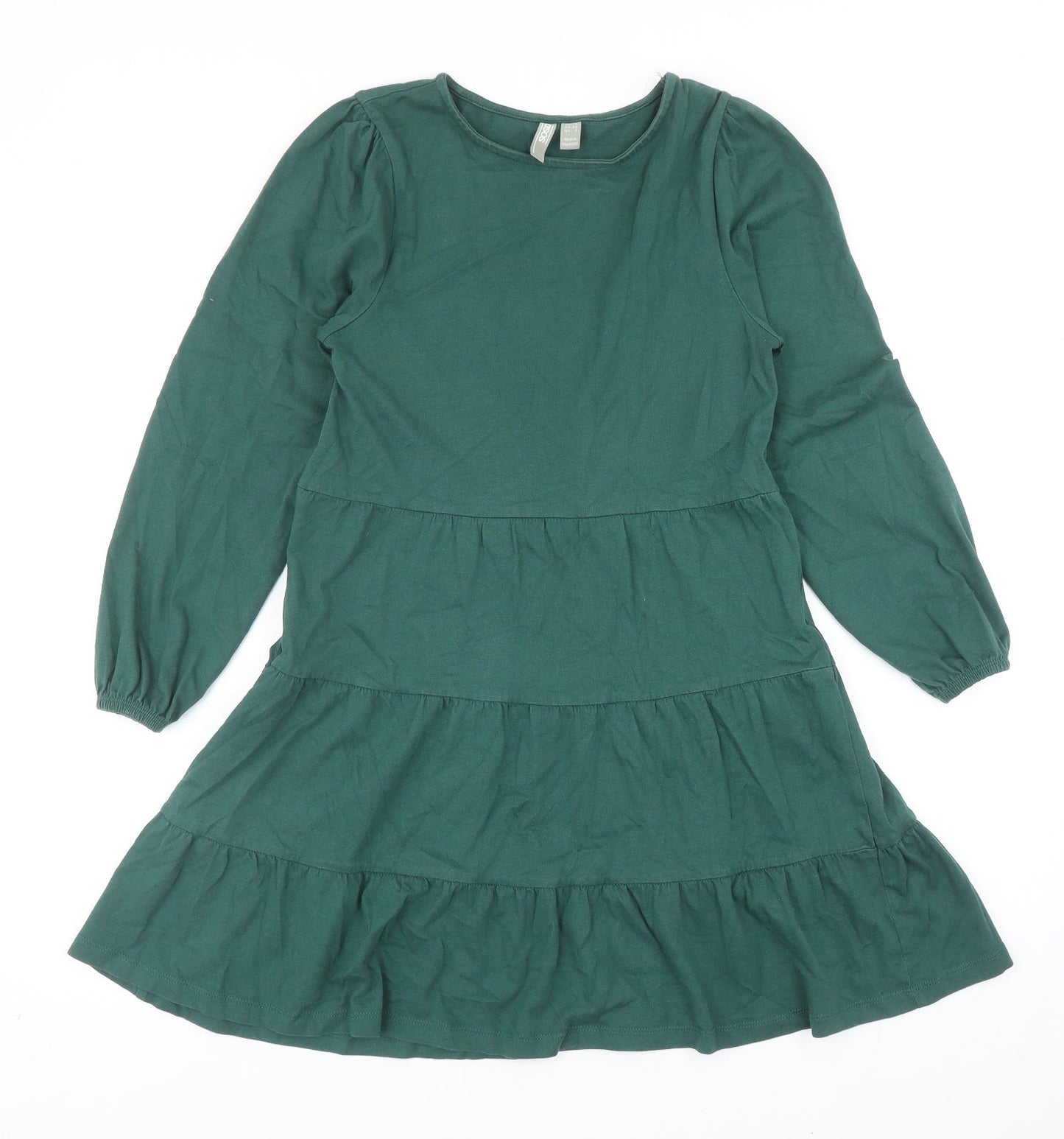 ASOS Womens Green Cotton Fit & Flare Size 6 Boat Neck Pullover - Tiered