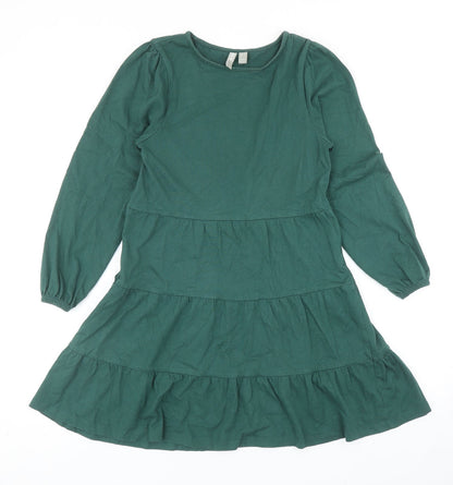 ASOS Womens Green Cotton Fit & Flare Size 6 Boat Neck Pullover - Tiered