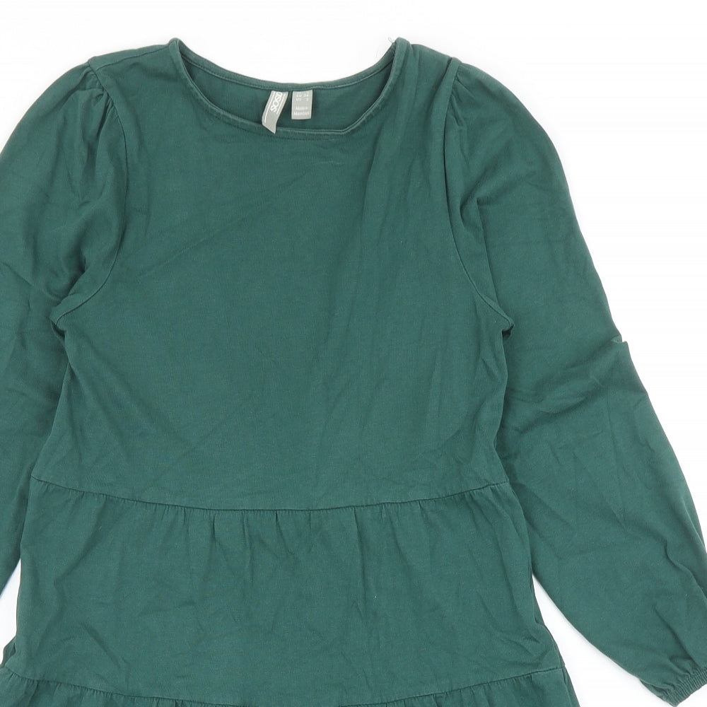 ASOS Womens Green Cotton Fit & Flare Size 6 Boat Neck Pullover - Tiered