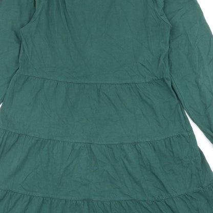 ASOS Womens Green Cotton Fit & Flare Size 6 Boat Neck Pullover - Tiered