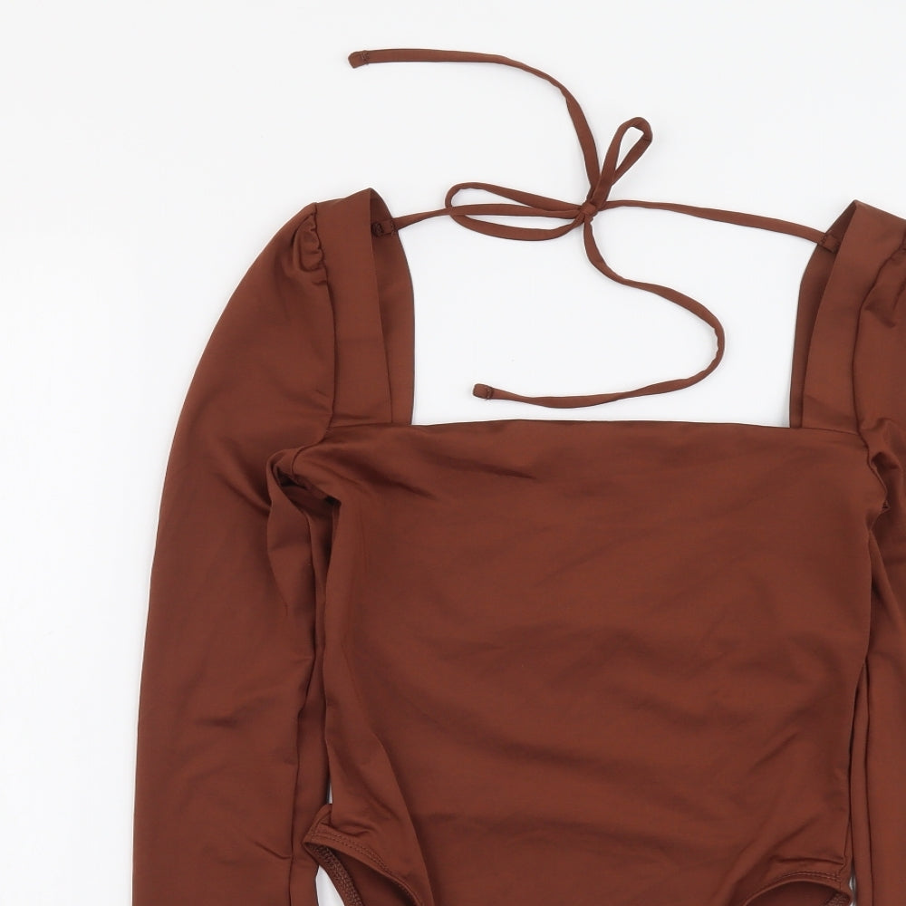 Topshop Womens Brown Polyester Bodysuit One-Piece Size 4 Snap