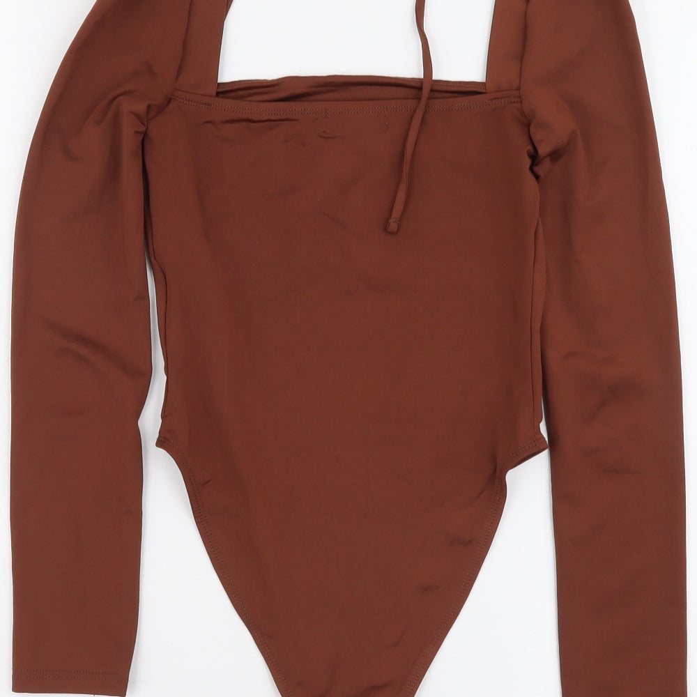 Topshop Womens Brown Polyester Bodysuit One-Piece Size 4 Snap