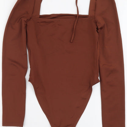 Topshop Womens Brown Polyester Bodysuit One-Piece Size 4 Snap