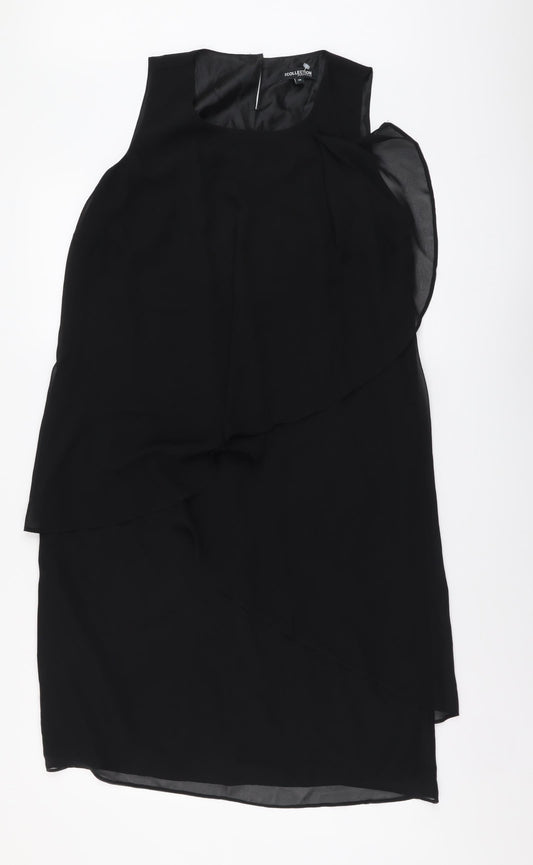 Debenhams Womens Black Polyester A-Line Size 10 Round Neck Button