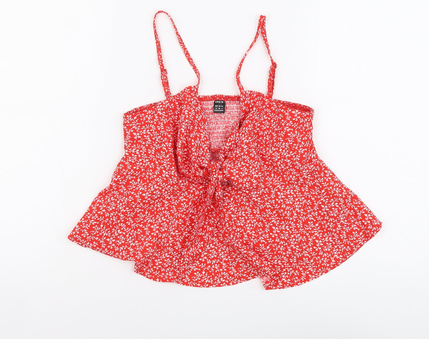 SheIn Womens Red Floral Polyester Camisole Tank Size M V-Neck - Shirred Back