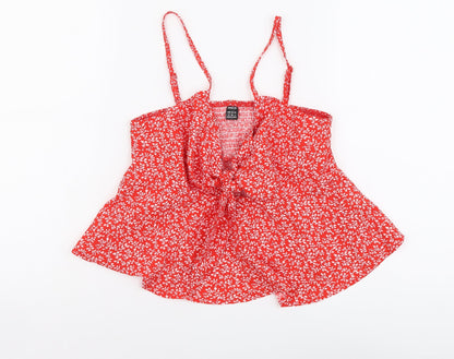 SheIn Womens Red Floral Polyester Camisole Tank Size M V-Neck - Shirred Back