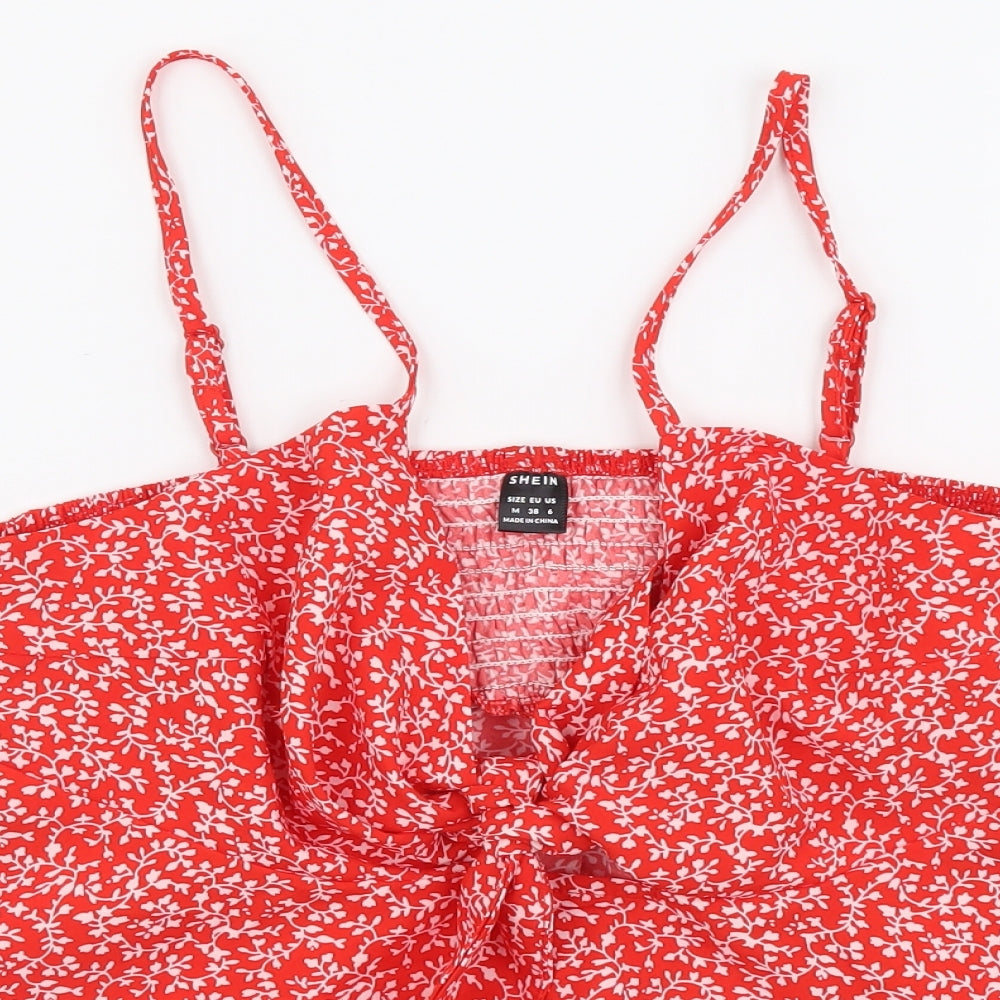SheIn Womens Red Floral Polyester Camisole Tank Size M V-Neck - Shirred Back
