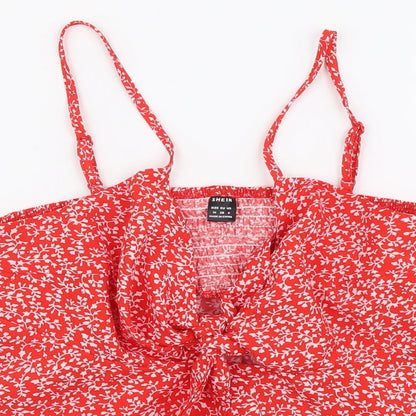 SheIn Womens Red Floral Polyester Camisole Tank Size M V-Neck - Shirred Back