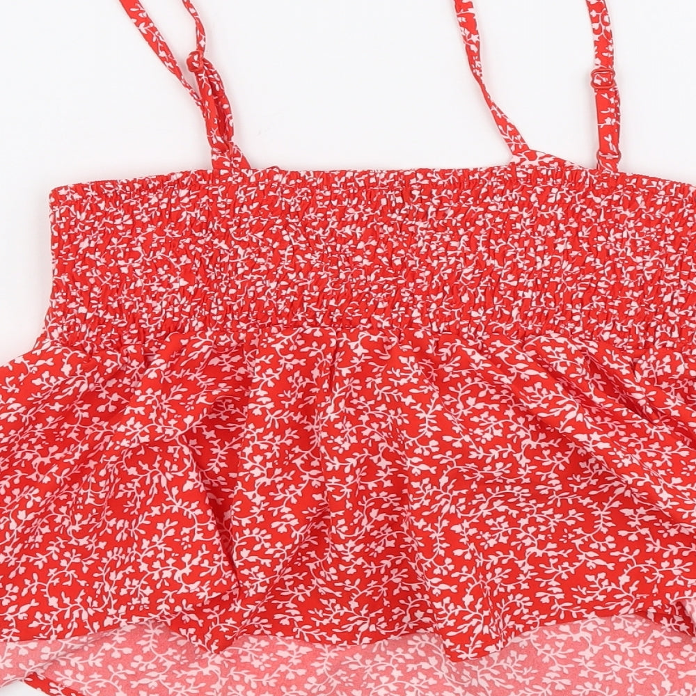 SheIn Womens Red Floral Polyester Camisole Tank Size M V-Neck - Shirred Back