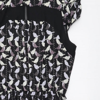 Luxe Womens Black Geometric Polyester Fit & Flare Size 14 Round Neck Button - Bird Pattern