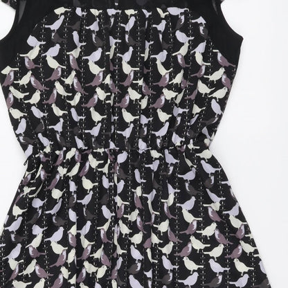 Luxe Womens Black Geometric Polyester Fit & Flare Size 14 Round Neck Button - Bird Pattern