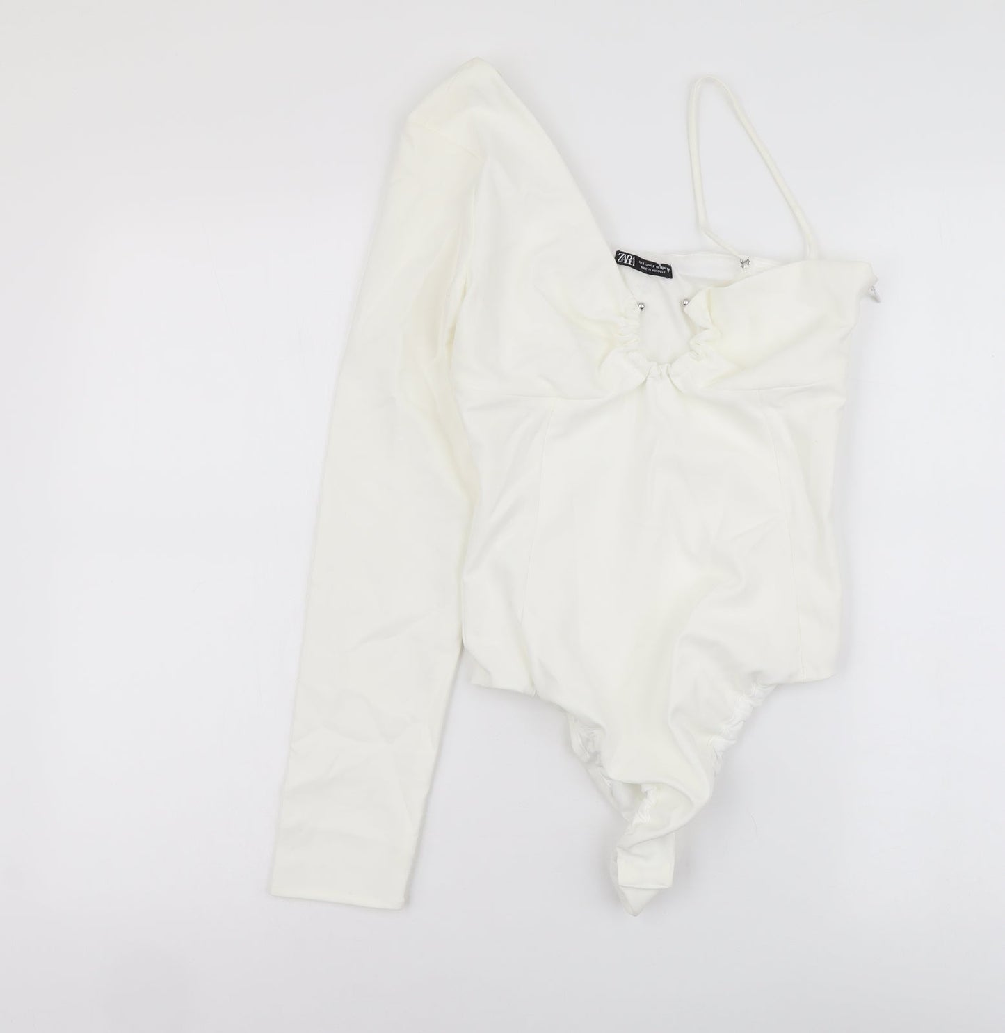 Zara Womens Ivory Polyester Bodysuit One-Piece Size S Snap