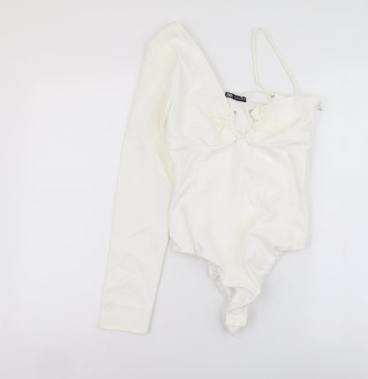 Zara Womens Ivory Polyester Bodysuit One-Piece Size S Snap