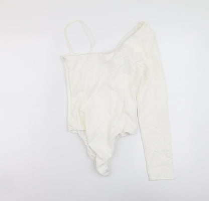Zara Womens Ivory Polyester Bodysuit One-Piece Size S Snap