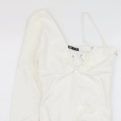 Zara Womens Ivory Polyester Bodysuit One-Piece Size S Snap