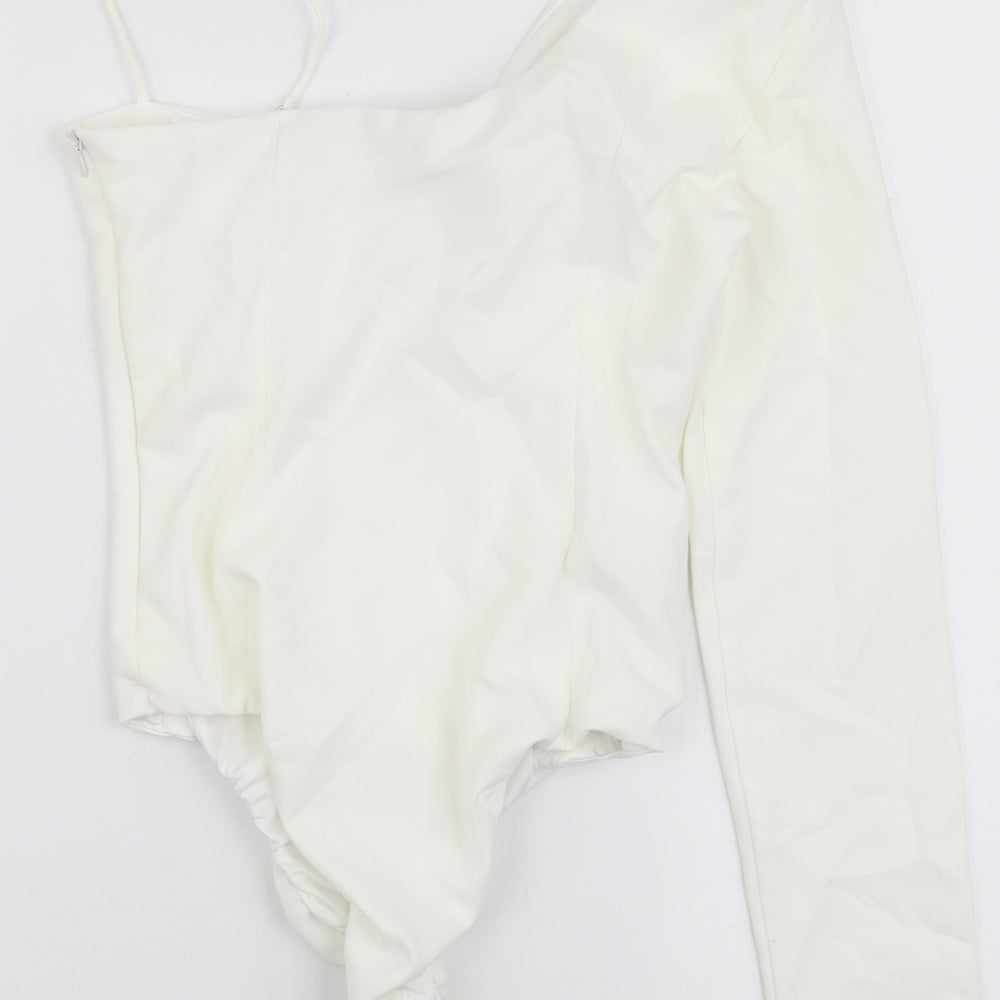 Zara Womens Ivory Polyester Bodysuit One-Piece Size S Snap
