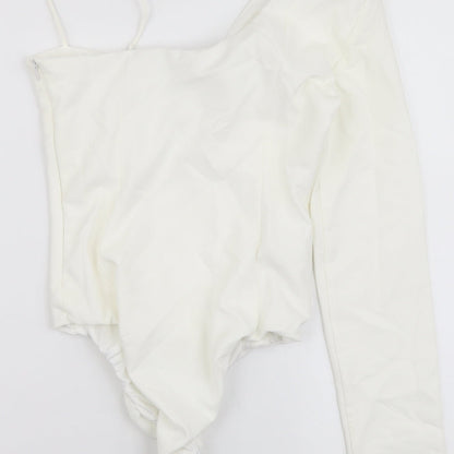 Zara Womens Ivory Polyester Bodysuit One-Piece Size S Snap