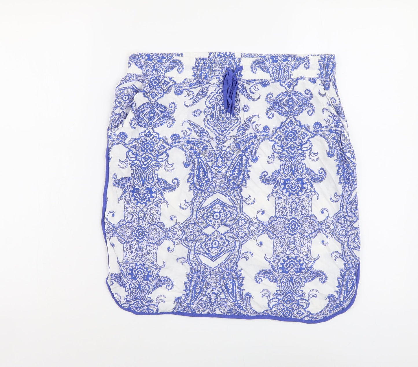 Marks and Spencer Womens Blue Geometric Viscose Straight & Pencil Skirt Size 12 Drawstring