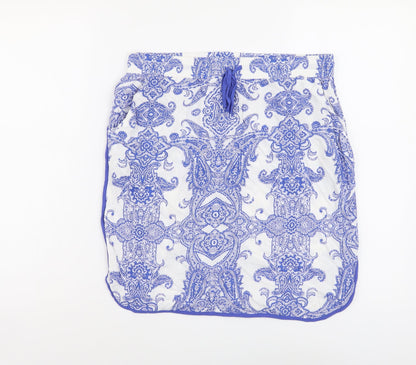 Marks and Spencer Womens Blue Geometric Viscose Straight & Pencil Skirt Size 12 Drawstring